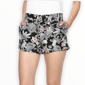 RD Style Beaded Floral Black Red White Shorts elastic waist size small